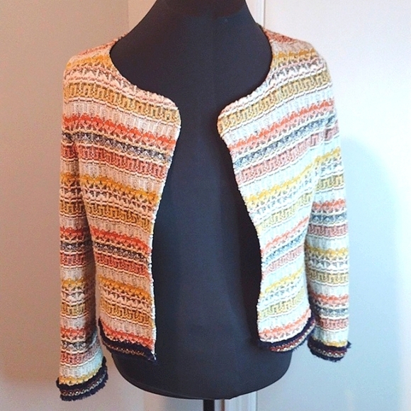 Zara Trafaluc Cardigan Tweed Multicolor Jacket Size M - Picture 3 of 7